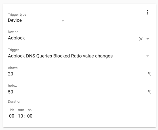 Screenshot of a device trigger with duration.