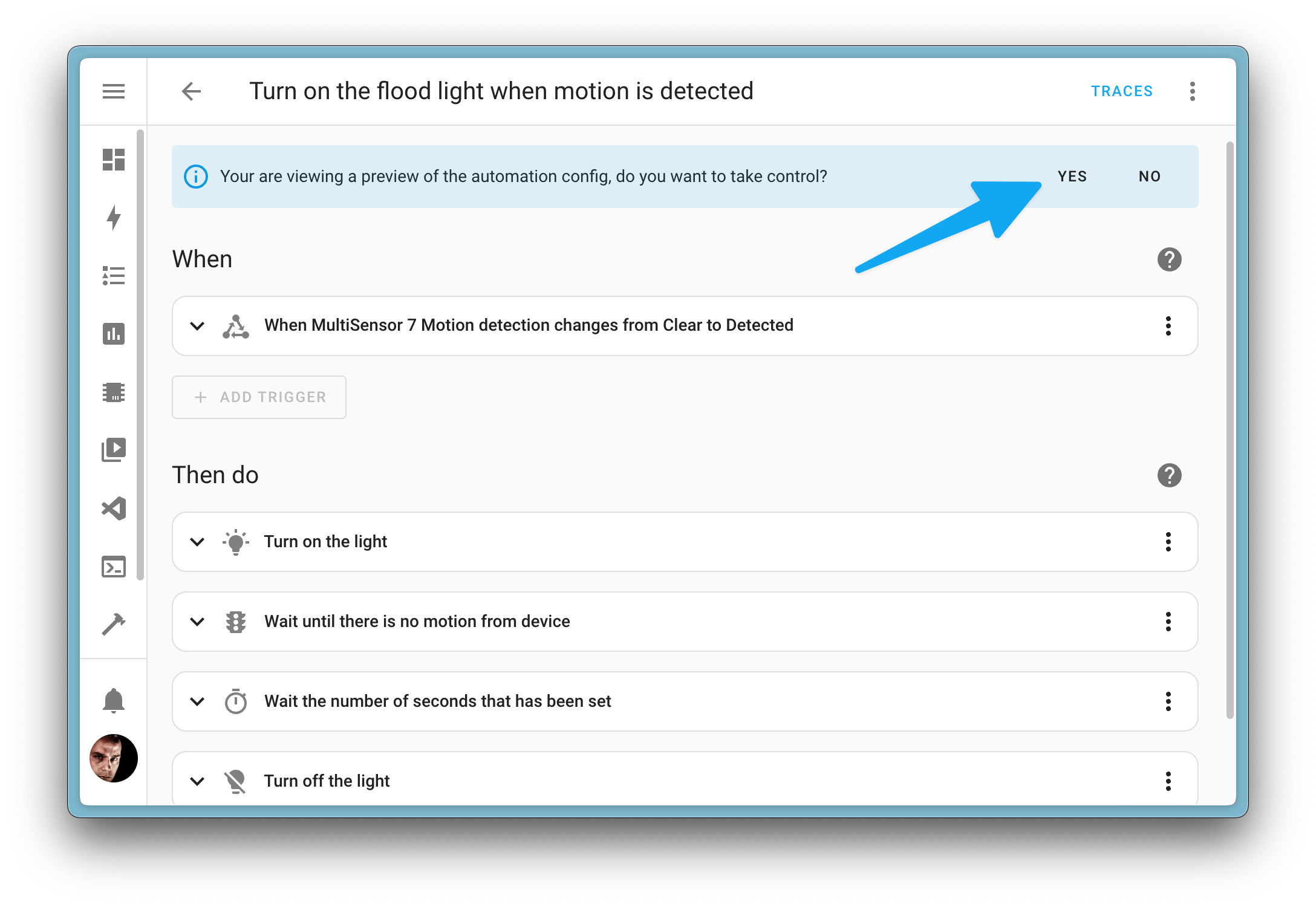 Screenshot showing a preview of how a converted blueprint automation would look like before you take control.