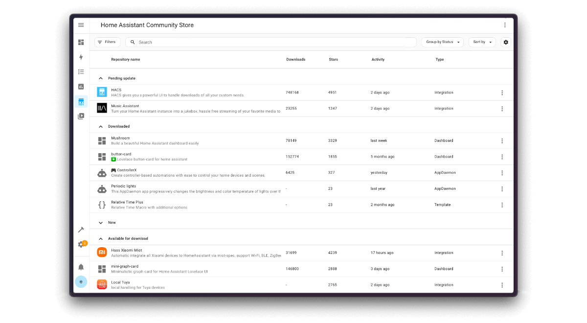 HACS frontend looks like data tables