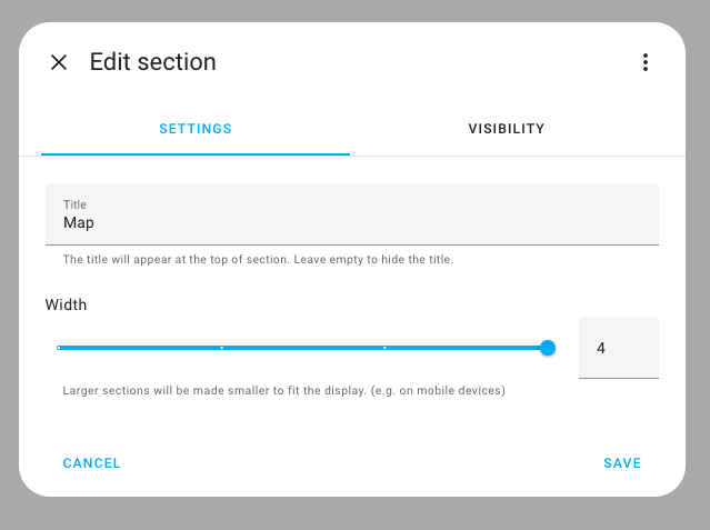 Screenshot of the section settings