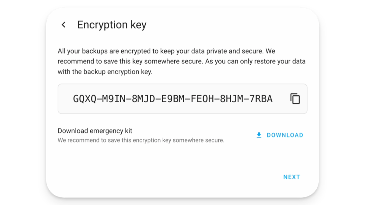 Encryption key page