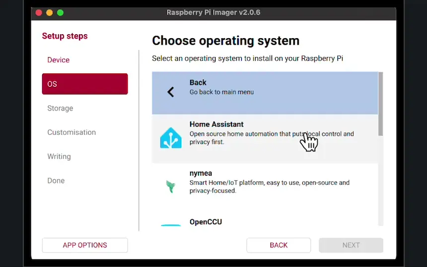 Choose the Home Assistant OS