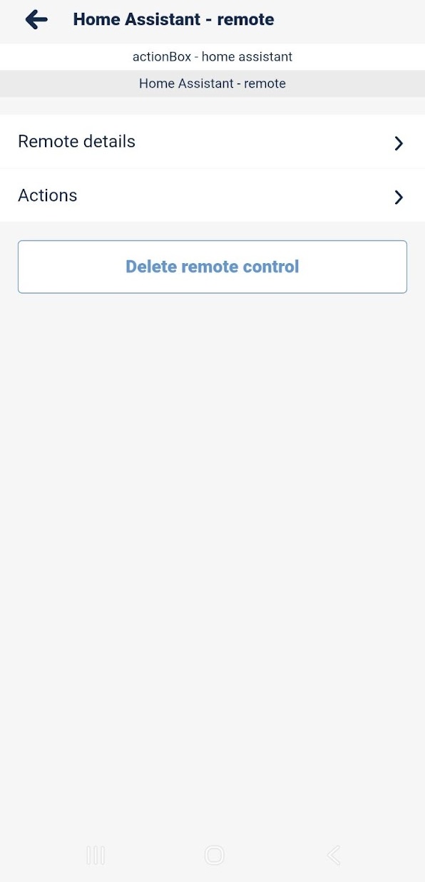 wBox app paired remote detail with Actions option
