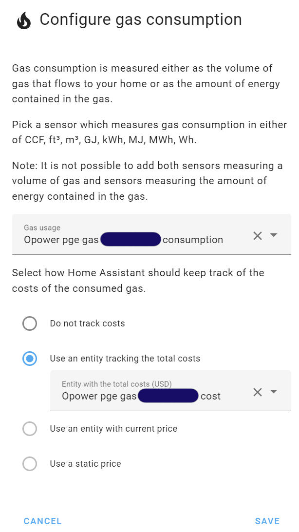 Screenshot configure gas consumption