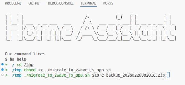Running the migration script in the terminal